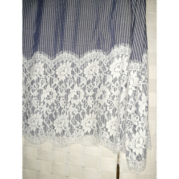 Karen Kane Chambray Stripe Lace Top - Picture 9 of 11